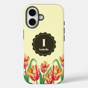 Coque Pour iPhone 16 Aquarelle Tulipes de perroquets jaunes Monogramme 