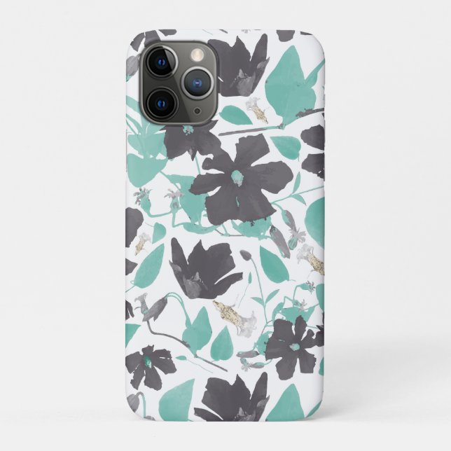 Coques Case-Mate iPhone Aquarelle Turquoise peinte en gris Clematis Vin Fl (Dos)