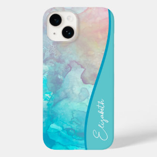 Coque Pour iPhone 14 Aquarelle Turquoise personnalisée