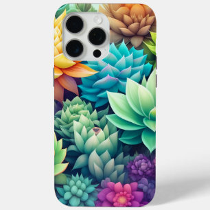 Coque iPhone 15 Pro Max Aquarelle Verdure Succulents Collage