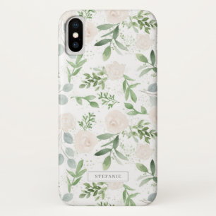 Case-Mate iPhone Case Aquarelle vert et fleurs blanches Motif