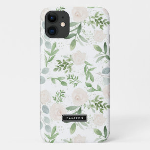 Case-Mate iPhone Case Aquarelle vert et fleurs blanches Motif