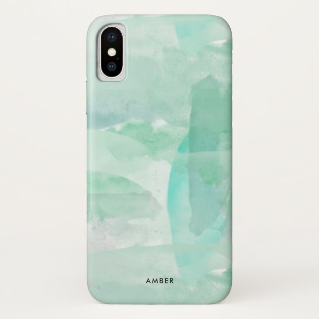 Coques Case-Mate iPhone Aquarelle verte de Seafoam - ajoutez votre nom (Dos)