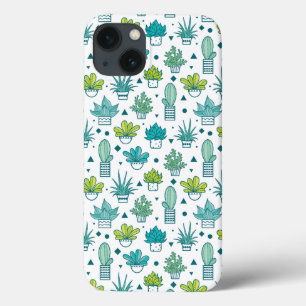Coques Pour iPhone Aquarelle verte et bleue Motif Succulent