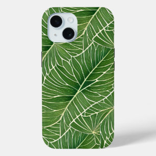 Coque Pour iPhone 15 Aquarelle verte Feuille  Motif