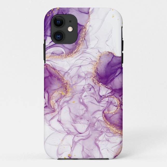 Coques Case-Mate iPhone Aquarelle violet Arrière - plan avec des feuilles  (Dos)