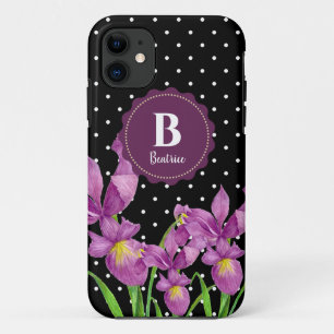 Case-Mate iPhone Case Aquarelle violet Iris noir blanc Pois