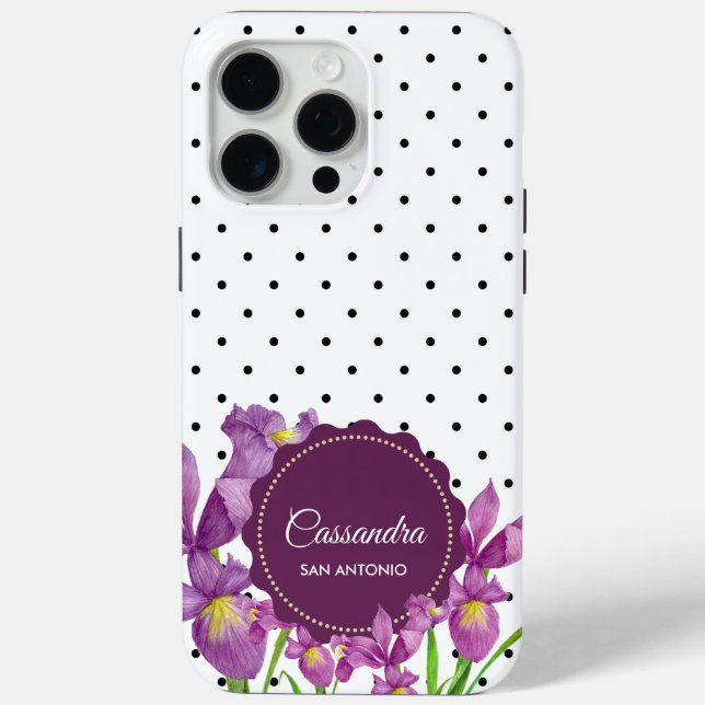 Coques Case-Mate iPhone Aquarelle violet Iris noir blanc Pois (Verso)