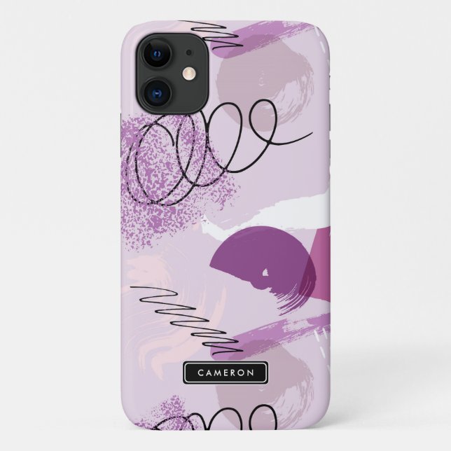 Coques Case-Mate iPhone Aquarelle violette Motif Abstrait Monogramme (Dos)