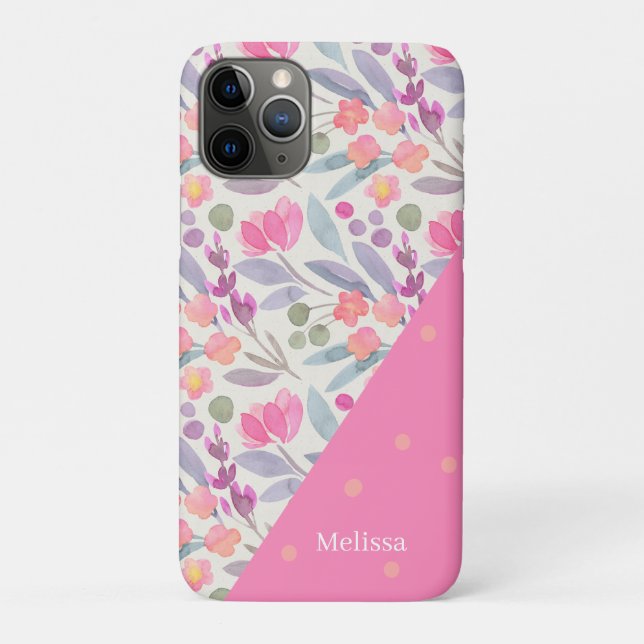 Coques Case-Mate iPhone Aquarelle Whimsical Floral Dot Rose Personnalisé (Dos)