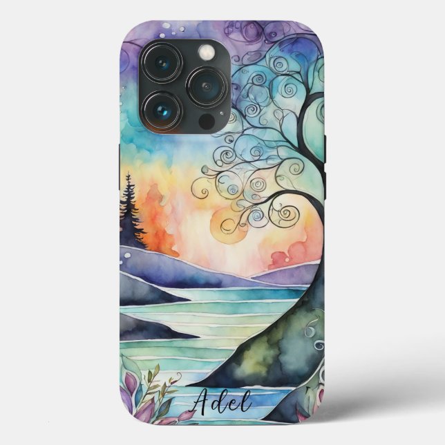 Coques Case-Mate iPhone Aquarelles d'Imaginaire mystique Nom personnalisé (Verso)