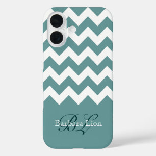 Coques iPhone 16 aquarius chevron blanc sur bleu