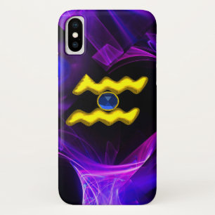 Coque iPhone X AQUARIUS OR ZODIAC SIGNE Bleu Violet Fractées