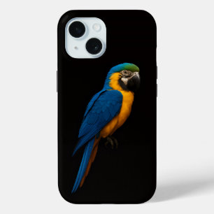 Coque Pour iPhone 15 Ara Macao bleu et jaune Black 4 Luxe iPhone 15 Mat