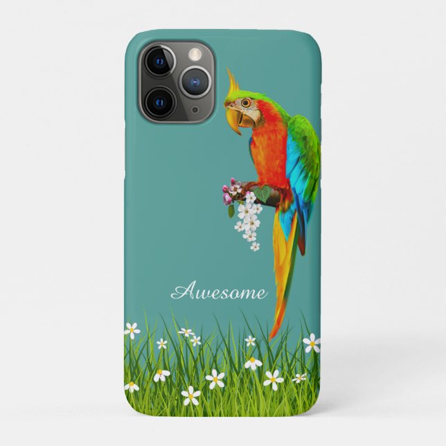 Coques Case-Mate iPhone Ara tropical et fleurs blanches sur sarcelle (Dos)