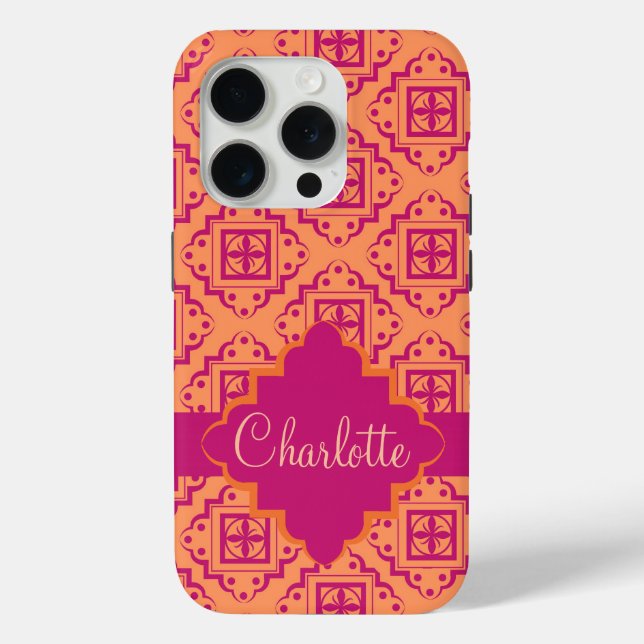 Coques Case-Mate iPhone Arabesque Marocain Orange Magenta Nom Personnalise (Verso)