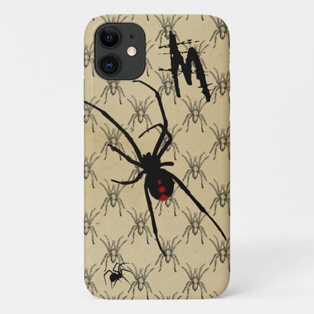 Coques Case-Mate iPhone Araignée noire gothique d'Halloween Monogramme (Dos)