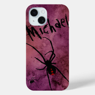 Coque Pour iPhone 15 Araignée Veuve Noire Gothique Monogramme Halloween