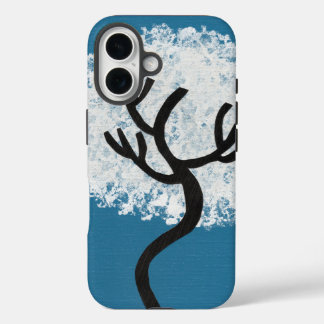 Coque Pour iPhone 16 Arbre abstrait sur fond bleu