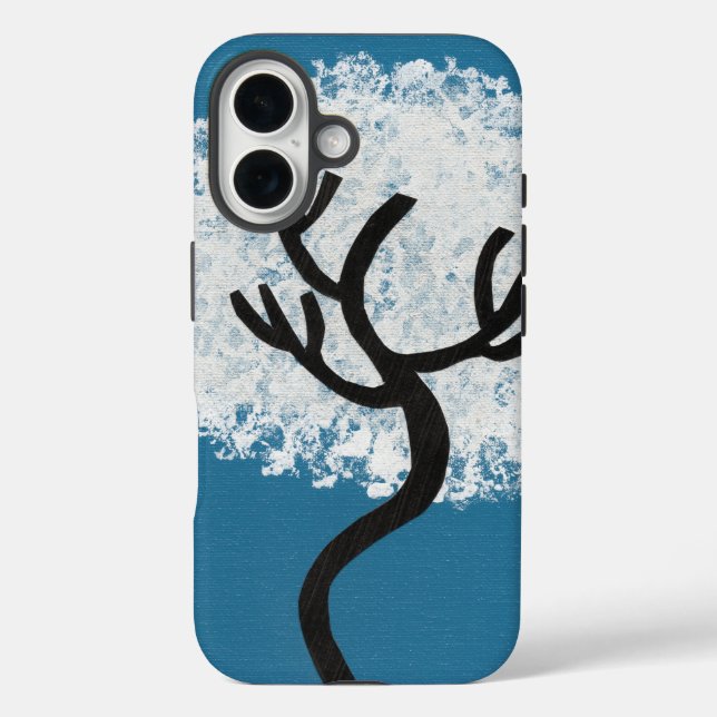Coques Case-Mate iPhone Arbre abstrait sur fond bleu (Verso)