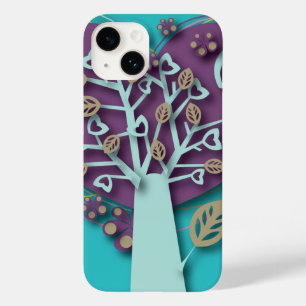 Coque Pour iPhone 14 Arbre avec Fleurs Coeurs, Amour Rétro et Romance