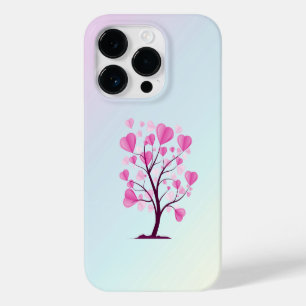 Coque Pour iPhone 14 Pro Arbre d'amour Arbre de coeur Pastel rose Aquarelle