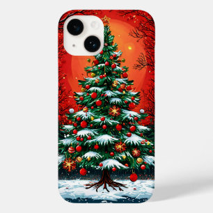 Coque Pour iPhone 14 Arbre de Noël décoré dans une scène hivernale