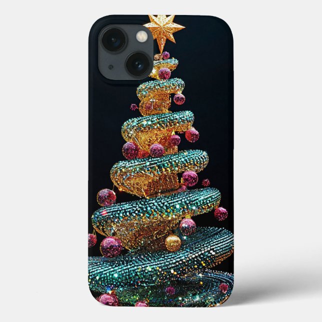 Coques Case-Mate iPhone Arbre de Noël décoré doré style festif (Verso)