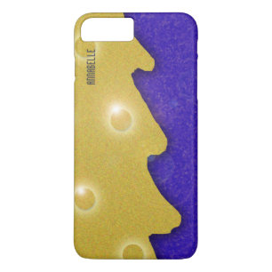 Coque iPhone 7 Plus Arbre de Noël d'or sur le bleu avec le nom