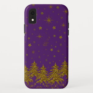 Case-Mate iPhone Case Arbre de Noël en or brillant, étoiles, neige sur v