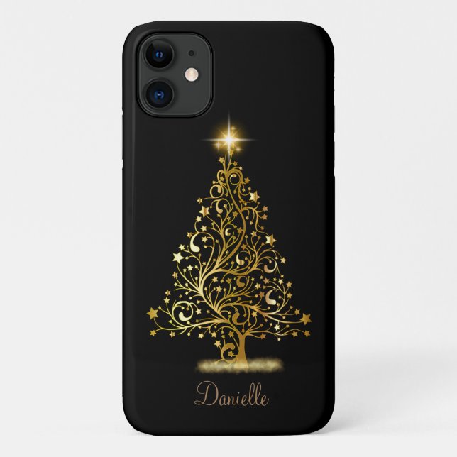 Coques Case-Mate iPhone Arbre de Noël en or personnalisé (Dos)