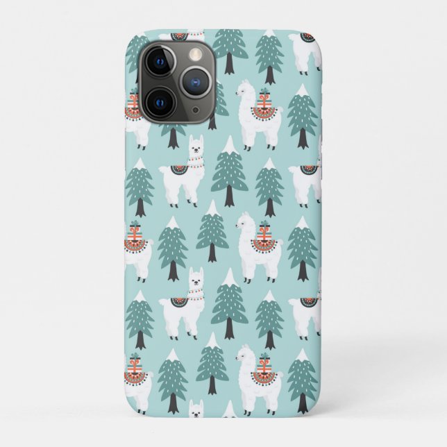 Coques Case-Mate iPhone Arbre de Noël et motif de lama mignonne (Dos)