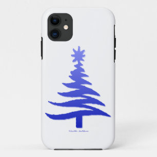 Coque Case-Mate Pour iPhone Arbre de Noël Moderne Pochoir Imprimé Bleu