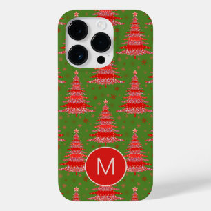 Coque Pour iPhone 14 Pro Arbre de Noël Motif vert rouge Monogramme