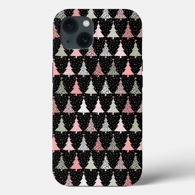 Coques Case-Mate iPhone Arbre de Noël rose et vert avec Arrière - plan noi (Verso)