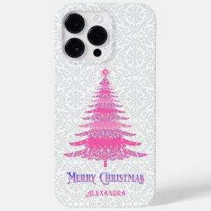 Coque Pour Pour iPhone 14 Pro Max Arbre de Noël rose Nom personnalisé Étincelle