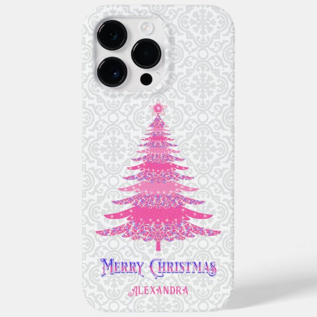 Coques Case-Mate iPhone Arbre de Noël rose Nom personnalisé Étincelle (Verso)