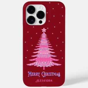 Coque Pour Pour iPhone 14 Pro Max Arbre de Noël rose Nom personnalisé Rouge