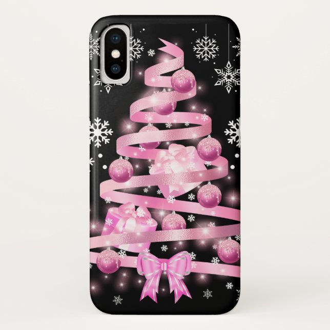 Coques Case-Mate iPhone Arbre de Noël rose pâle blanc Snowflake (Dos)