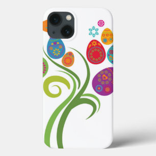 iPhone 13 Case Arbre de Pâques avec les oeufs et les fleurs
