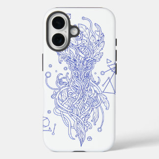 Coque Pour iPhone 16 Arbre de Vie Bleu Céleste en Ligne Art : Géométriq