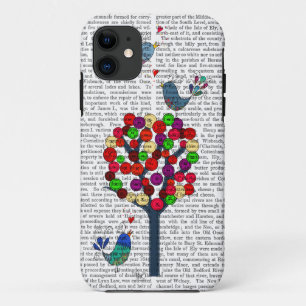 Coque Case-Mate Pour iPhone Arbre et oiseaux de bouton bleus