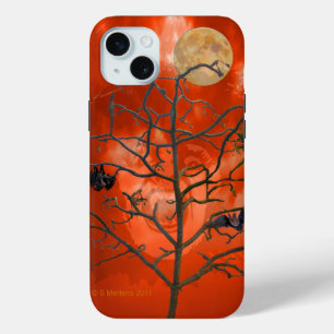 Coque iPhone 15 Mini Arbre mort au milieu d'un Sky iPhone Orange Scary
