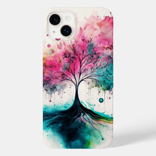 Coques Case-Mate iPhone Arbre mystique moderne & gras (bleu, rose, orange) (Verso)