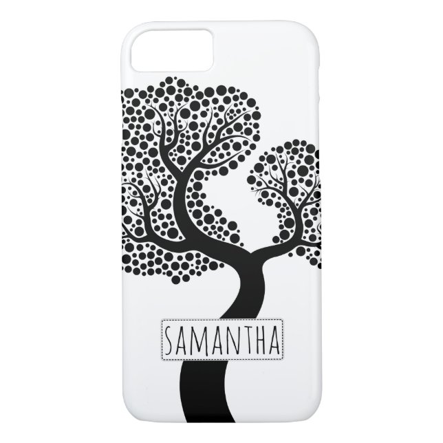 Coques Case-Mate iPhone Arbre stylisé noir et blanc et nom (Dos)