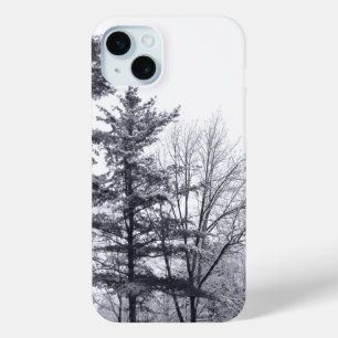 Coque iPhone 15 Mini Arbres couverts de neige : Verticaux