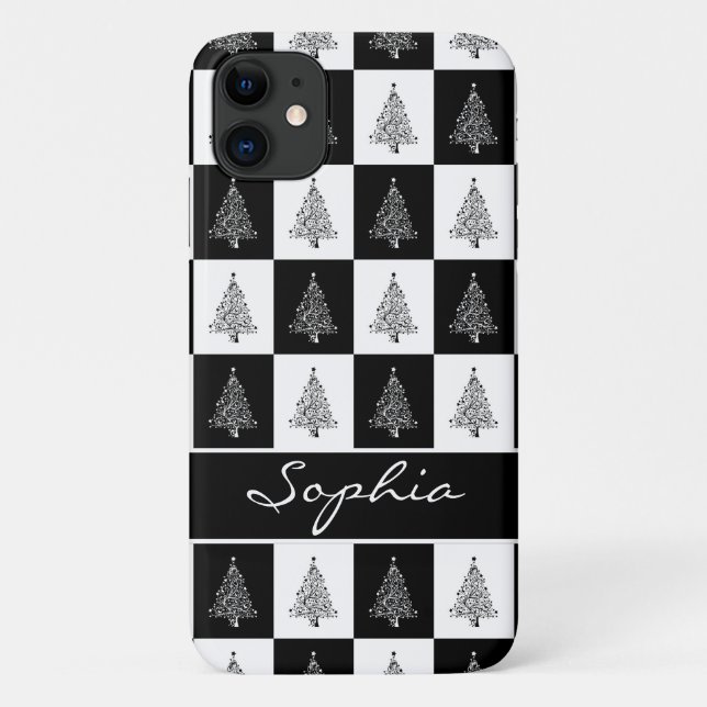 Coques Case-Mate iPhone Arbres de Noël blancs et noirs (Dos)
