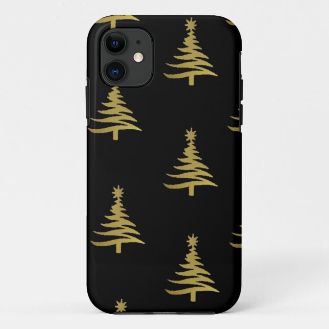 Coques Case-Mate iPhone Arbres de Noël en or sur noir (Dos)