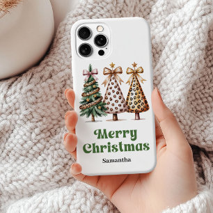 Coque iPhone 15 Mini Arbres de Noël festifs impression léopard aquarell