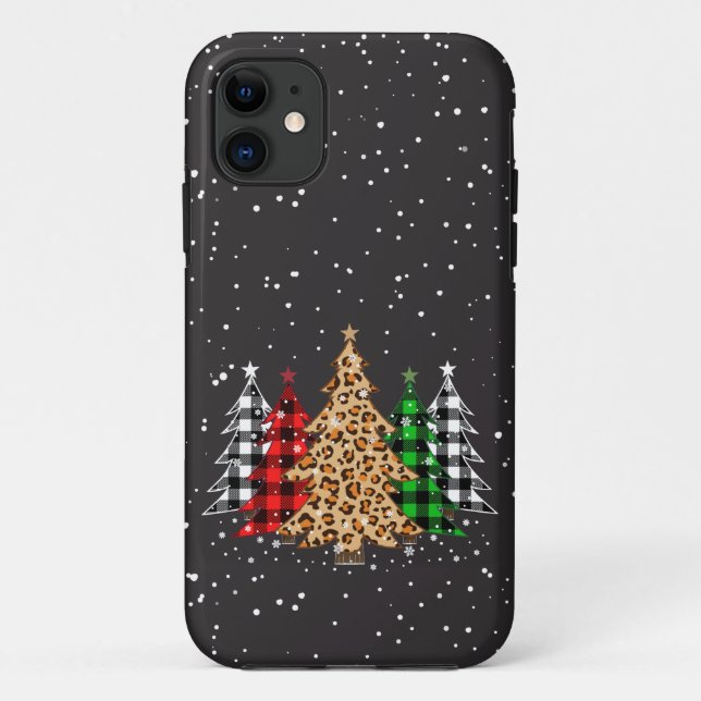 Coques Case-Mate iPhone Arbres de Noël Plaid & Snowflakes Empreintes de lé (Dos)